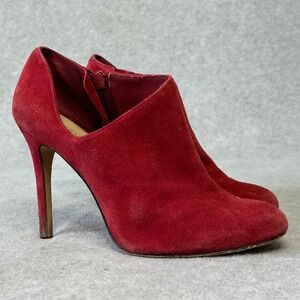 Red Suede Ankle Booties Heels Stiletto Heel Pointed Toe Party Shoes Womens 7.5‎